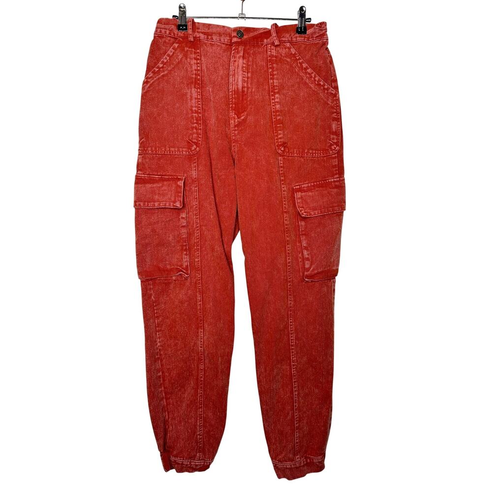 &merci Bohme Cargo Baggy Jogger Denim Pants Red Orange Size Large